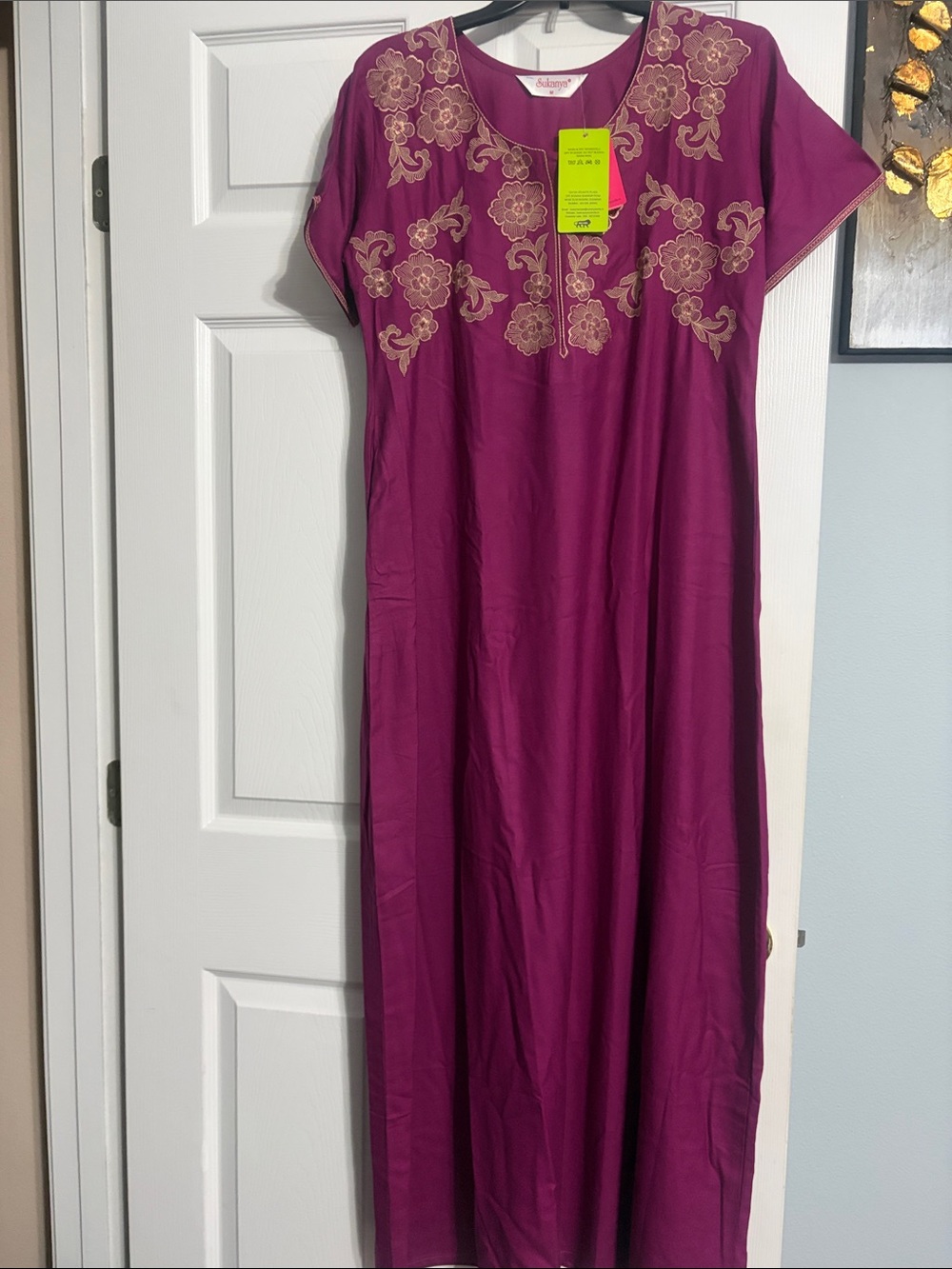 New medium Embroidered Fuchsia Maxi night Dress